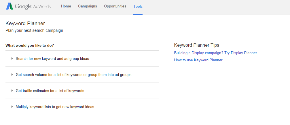 Google Adwords Keyword Planner