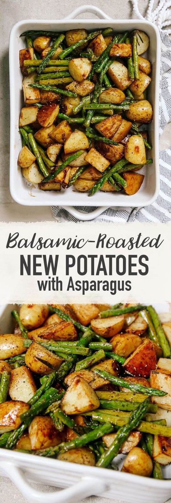 A simple, delicious side dish featuring seasonal asparagus and new potatoes with the subtle sweetness of balsamic vinegar.