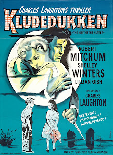 KLUDEDUKKEN. Dinamarca. Cartel: 60 x 85 cms. Ilustración: Kurt Wenzel. Imprenta: Dyva & Jeppesens Bogtrykkeri, Copenhague. LA NOCHE DEL CAZADOR. The Night of the Hunter. 1955. Estados Unidos. Dirección: Charles Laughton. Reparto: Robert Mitchum, Billy Chapin, Sally Ann Bruce, Shelley Winters, Lillian Gish, Peter Graves, Evelyn Varden, James Gleason, Don Beddoe, Gloria Castillo.