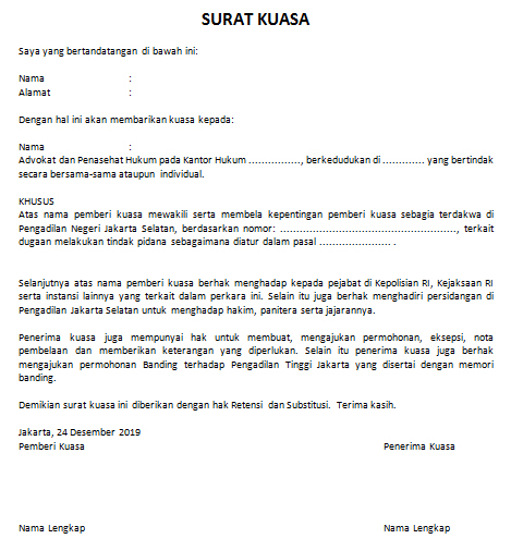 Contoh Surat Kuasa Khusus (via: suratresmi.id)