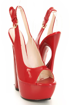 Red Faux Patent Leather Slingback Hedgie Heels 