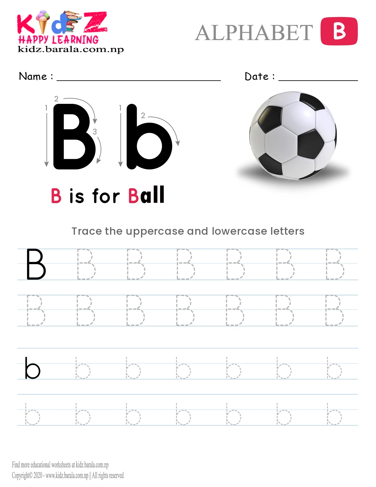 Alphabet B tracing worksheet free download .pdf