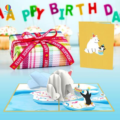 Happy birthday card - Bear and penguin pop up card