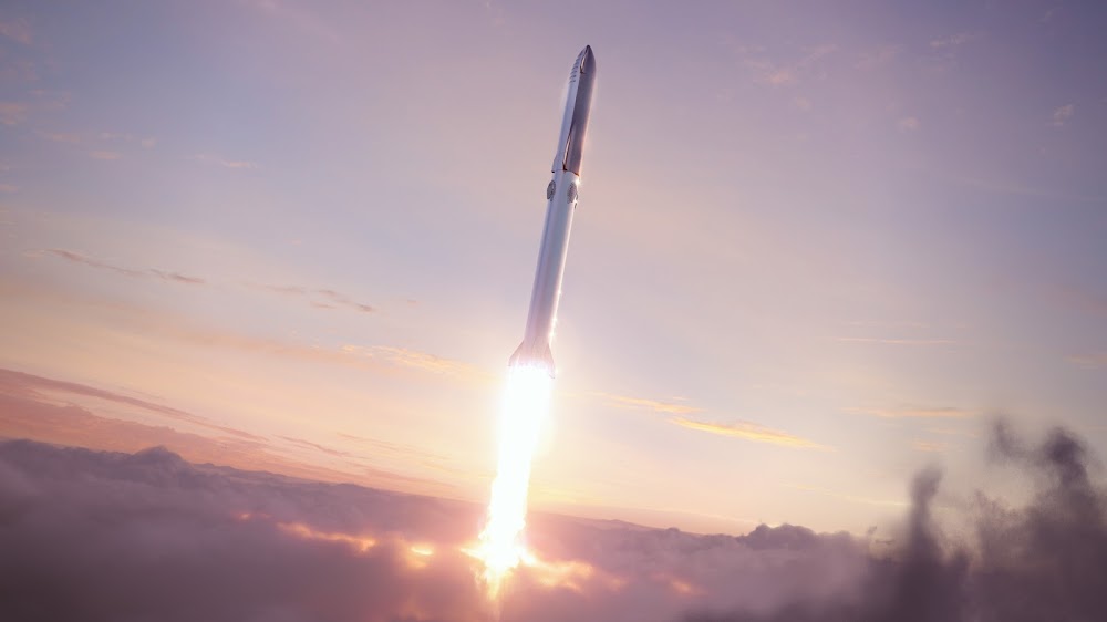 16:9 desktop HD wallpaper of SpaceX's new Starship Super Heavy launch