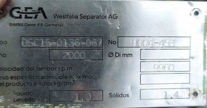 GEA WESTFALIA OSC15-0136-067 OIL SEPARATOR