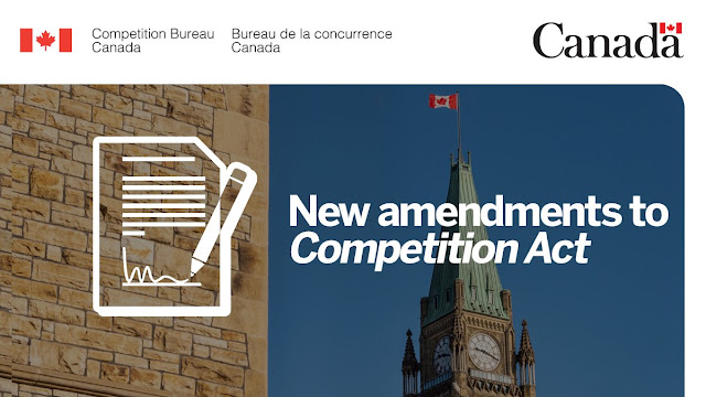 Picture of Parliament hill with an icon of a document being signed, Text: New amendments to Competition Act