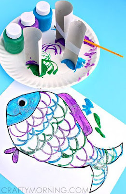 Ideas creativas - Pintando con rollo de papel - pez
