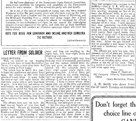 Climbing My Family Tree: Letter from A Soldier, Big Piney Examiner, Big Piney, Wyoming 1 August 1918