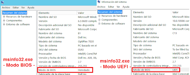 Vista msinfo32: Windows: UEFI o legacy (BIOS)