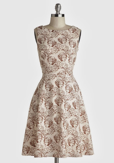 Modcloth, Modcloth.com, Fabulous Flapper Dress, flapper face, cream brown dress, Myrtlewood, 1920s