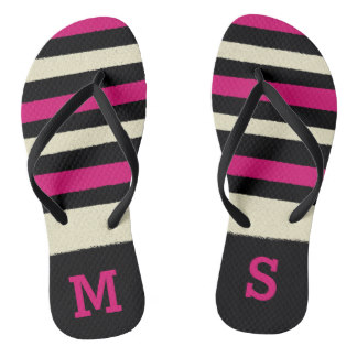 Personalized Flip Flops for Mom - Monogram Hot Pink Cute Modern Trendy Pattern Flip Flops