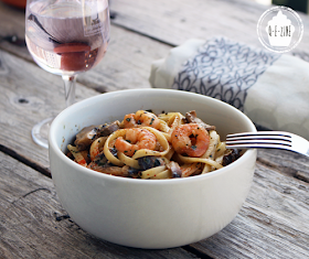 fettuccine champignons et crevettes