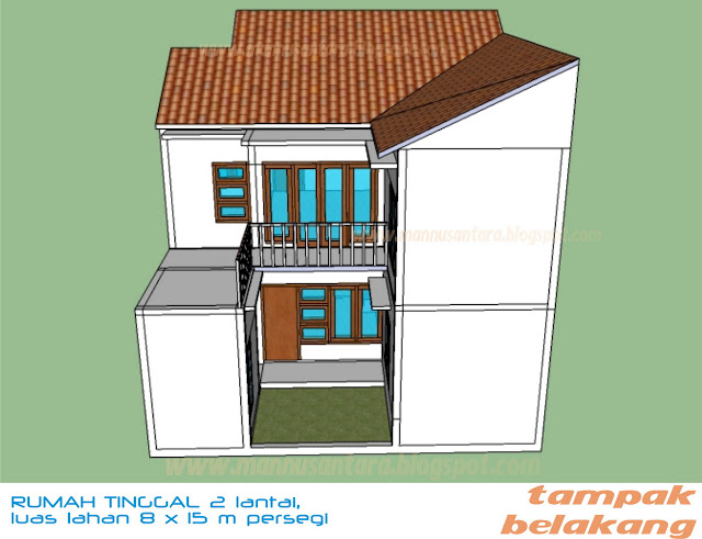 Desain Rumah Tinggal Dua Lantai Di Atas Lahan 8 X 15 Meter Persegi