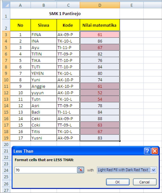 Conditional formatting pada ms.excel