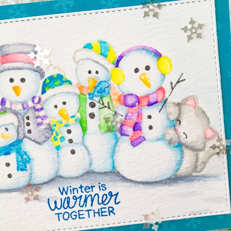 No-line Watercoloring Snowman Card by November Guest Designer Ashley Ebben | Frosty Folks & Newton's Curious Christmas Stamp Sets by Newton's Nook Designs