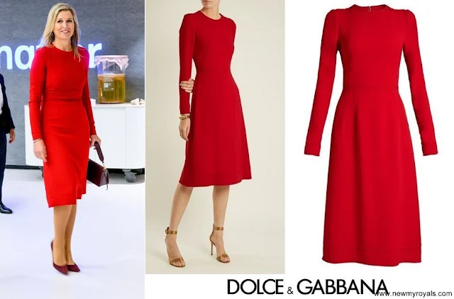 Queen Maxima wore DOLCE and GABBANA red contrast stitch cady dress