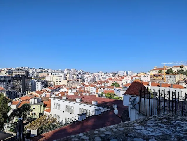 Blue sky and view over the city of Lisbon from Jardim do Torel