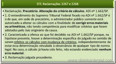 STF - Jurisprudência sobre a Impossibilidade de Alteração dos Critérios de Cálculo Após a Liquidação.