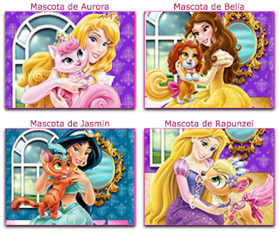 las mascotas para cuidar de las princesas de disney, bella, aurora, jasmin y mucho mas