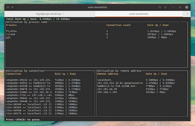 bandwhich network bandwidth utilization tool for Linux and macOS