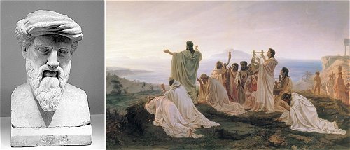 ピタゴラスと日の出を祝うピタゴラス教団（1869, Fyodor Bronnikov）