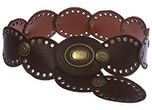 Steampunk accessories for women. 3 1/4" Wide Boho Oval Disk Brown Leather Belt