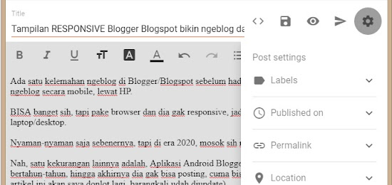 Tampilan RESPONSIVE Blogger Blogspot bikin ngeblog dari HP makin nyaman