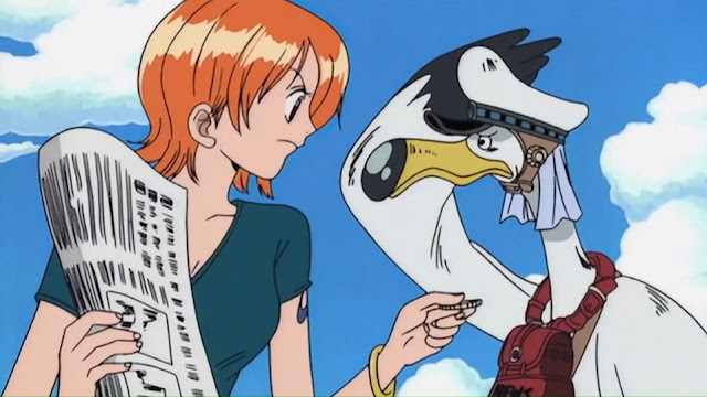 Nami buying Newspaper from a News Coo