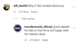 Ronaldo 'blocks Transfermarkt' as he is not happy with €75m market value
