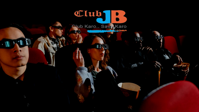 people watching movies in cinema, club jb logo