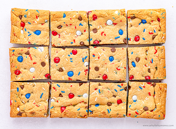 4th of July Dessert Red, White, and Blue M&M's Cookie Bars