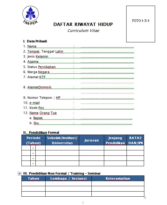 Contoh Curriculum Vitae / Contoh CV / Contoh Daftar Riwat Hidup ...