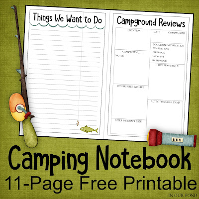 Free Printable Camping Notebook // In Our Pond // RV // tent camping // tent trailer // pop up tent trailer // camping with kids // camping organization // half binder // free printable