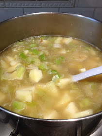 chunky potato soup in a pot