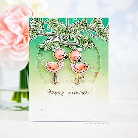 Sunny Studio Stamps: Tropical Scenes Stitched Semi-Circle Dies Fabulous Flamingos Summer Themed Card by Keeway Tsao