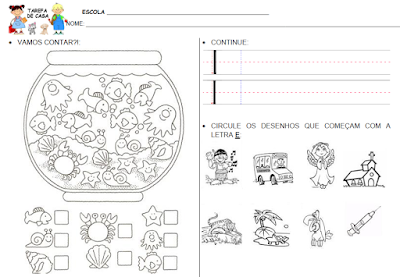 1º Ano Tarefas para casa