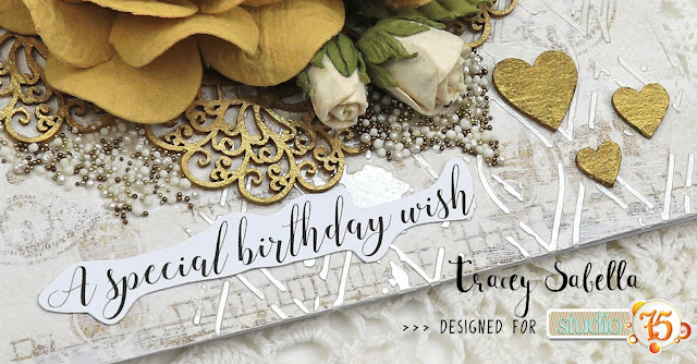 Mixed Media Birthday Day Card by Tracey Sabella for Studio75: #traceysabella #studio75 #scrapiniec #littlebirdiecrafts #littlebirdiecraftsflowers #prills #finnabair #agateria #cadence #helmar #artanthology #mixedmedia #shabbychic #mixedmediaart #mixedmediacard #mixedmediacards #shabbychiccard #shabbychiccards #diycard #diycards #handcraftedcard #handcraftedcards #diycrafts #handmadecard #handmadecards #birthday #birdthdaycard #birthdaycards #diybirthdaycard