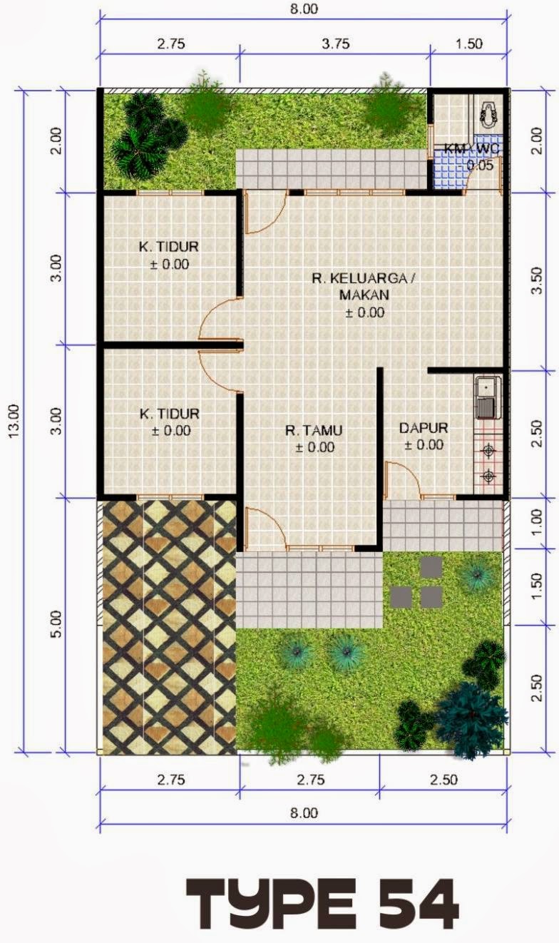 Denah Rumah  Minimalis  1  Lantai  Type  54  Desain Rumah  