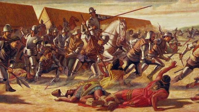 una pintura que refleja parte de la lucha de la conquista española en América