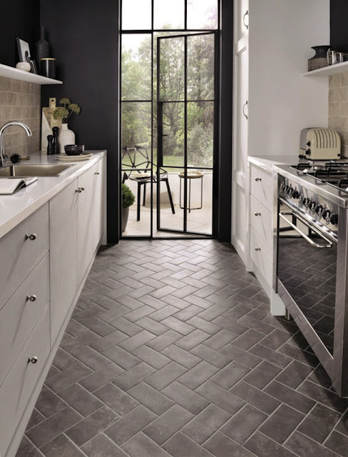 dark grey floor tile kitchen ideas