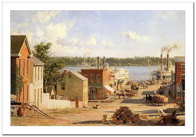 Hannibal, a view from Twain's boyhood home in 1841 by John Stobart