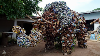 An elephant made by trash from the Congo River