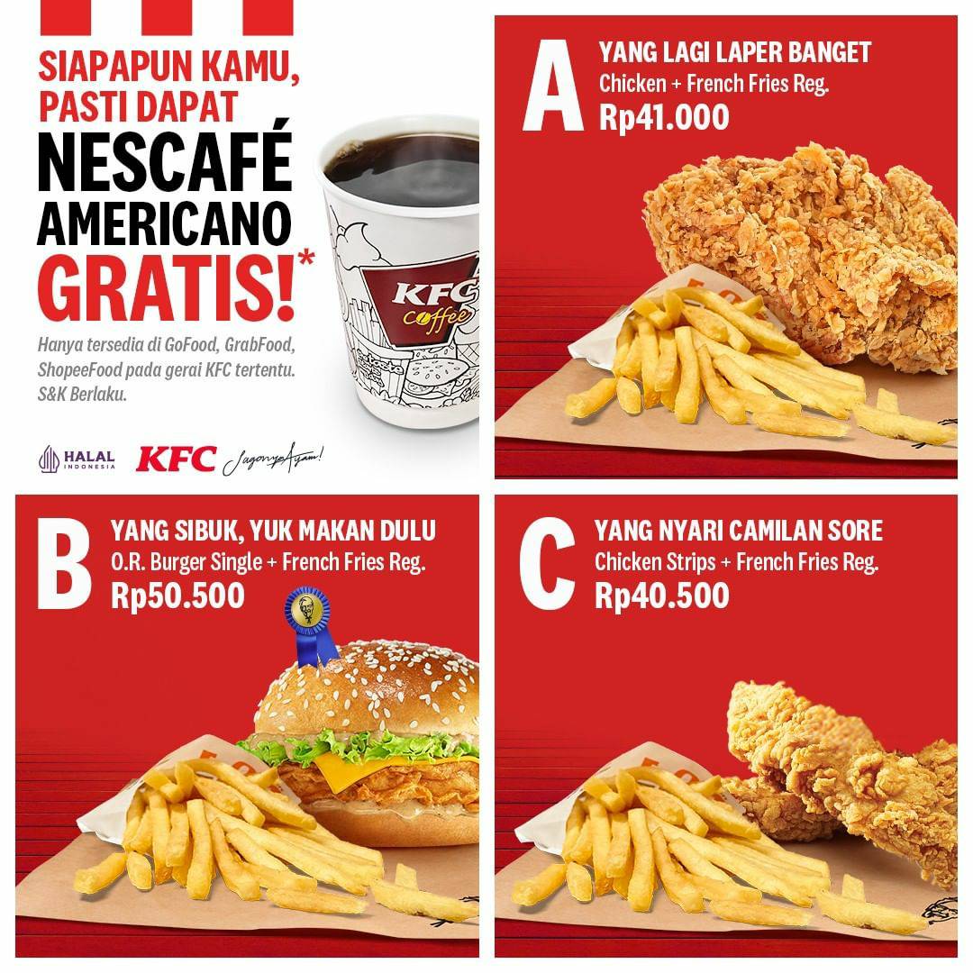 Promo KFC GRATIS NESCAFE Americano khusus pemesanan via GoFood /Grabfood & Shopeefood