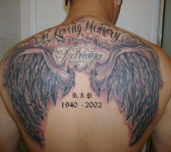 An angel wing tattoo is a pair of wings often tattooed on the back