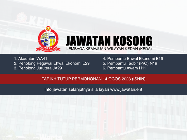 Jawatan Kosong Lembaga Kemajuan Wilayah Kedah (KEDA) Ogos 2023