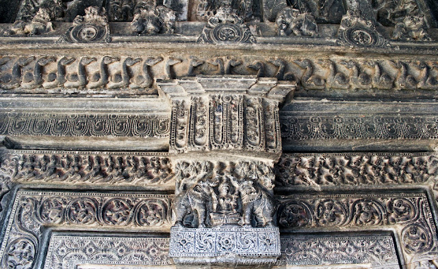the lintel with Gaja lakshmi and five layers of sculptures of Suryanarayana temple