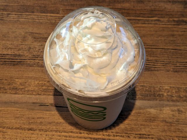 Top-down view of Shake Shack's Coffee & Donuts Shake.
