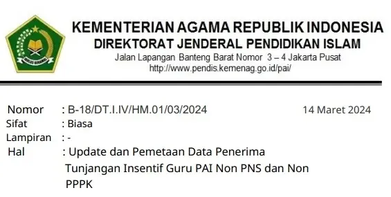 Guru PAI Non ASN silahkan Update Data untuk Usulan Penerima Tunjangan Insentif Tahun 2024