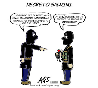 decreto salvini, sicurezza, terrorismo, rifugiati, vignetta, satira