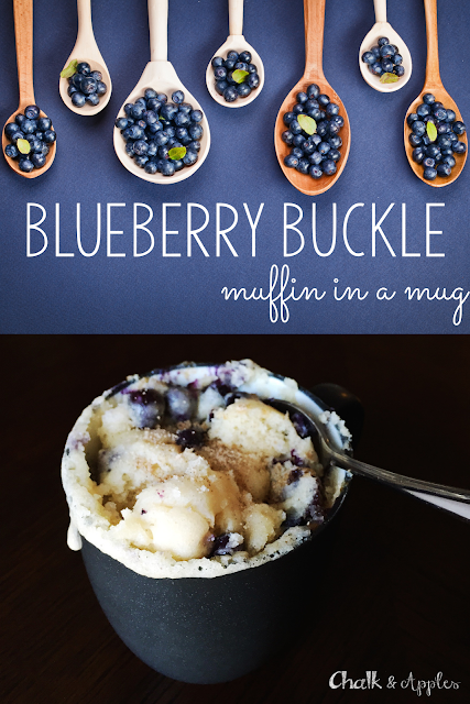 This Blueberry Buckle Muffin in a Mug is the perfect one-serving breakfast for busy mornings! | Chalk & Apples